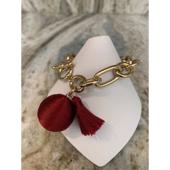 Gold Link 8” Bracelet with Dark Red Accent #FSU colors - Picture 1 of 4